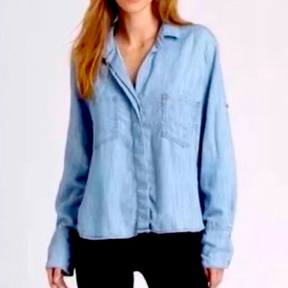 Anthro Elevenses Chambray Split Back Button Down - image 1